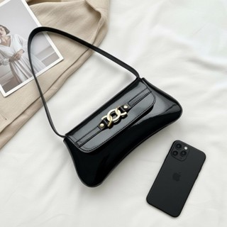 Bolsa Feminina de Ombro Verniz Preta Baguete Estilosa Casual Celular em Oferta na Shopee