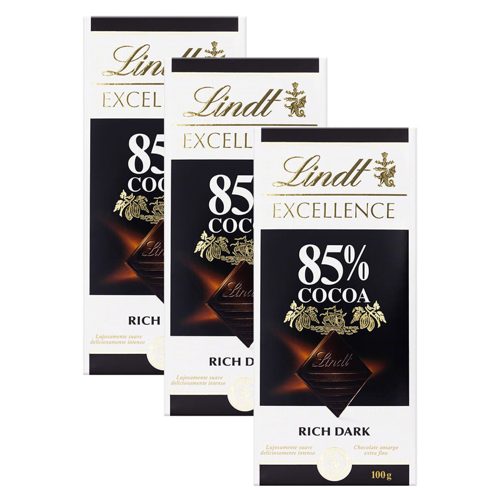 Kit 3 Chocolate Lindt Excellence 85% Cocao Rich Dark 100g em Oferta na Shopee