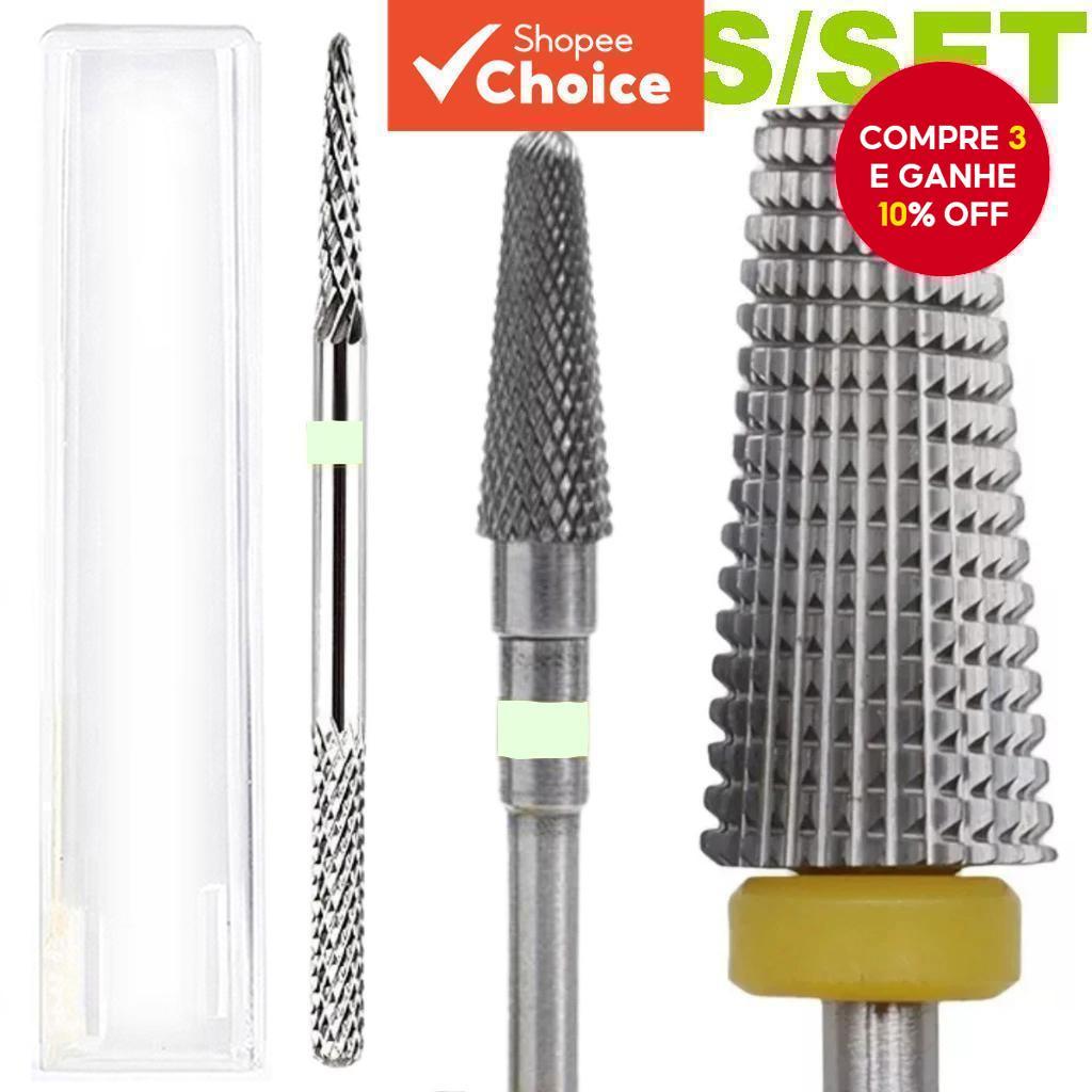 Kit com 3 Brocas de Tungstênio Profissionais para Máquina de Esmaltação, Eficientes para Remover Gel na Manicure.