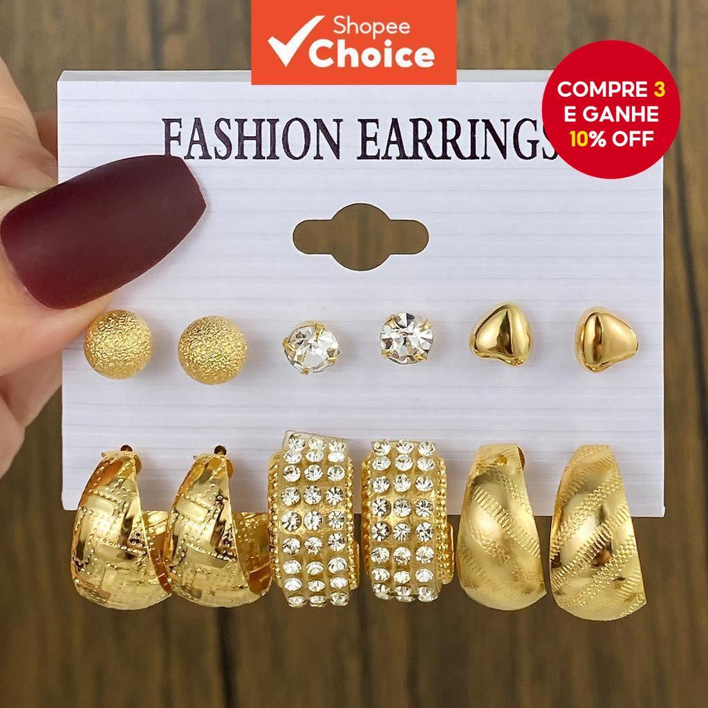 Nova Moda Simples Coração Pérola C Forma Brincos Conjunto Com Diamantes 6 Peças Versátil Moderno De Jóias Para Mulher