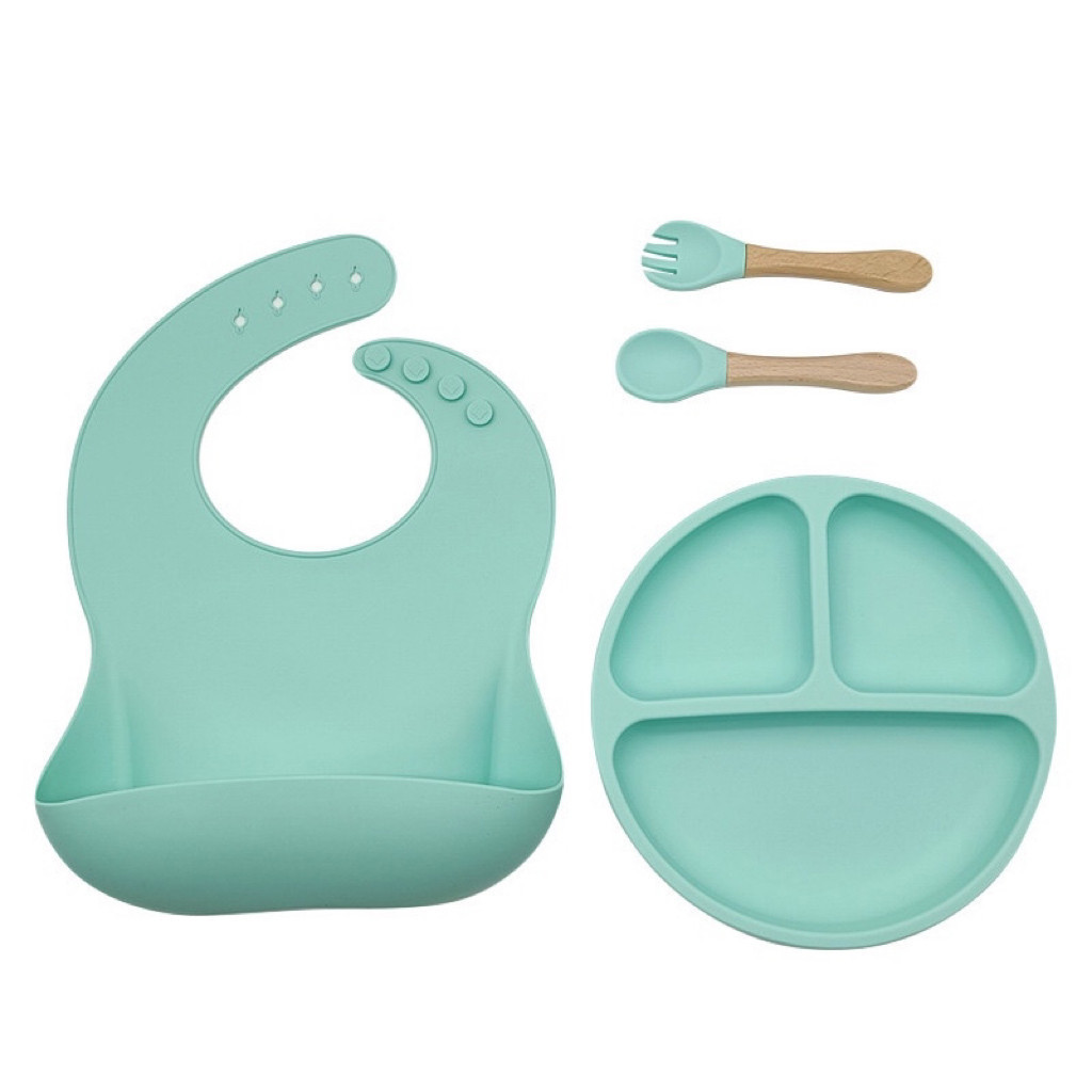 Talheres do Bebê 4 Pcs Talheres Silicone Infantil Com ventosa Colher Babador