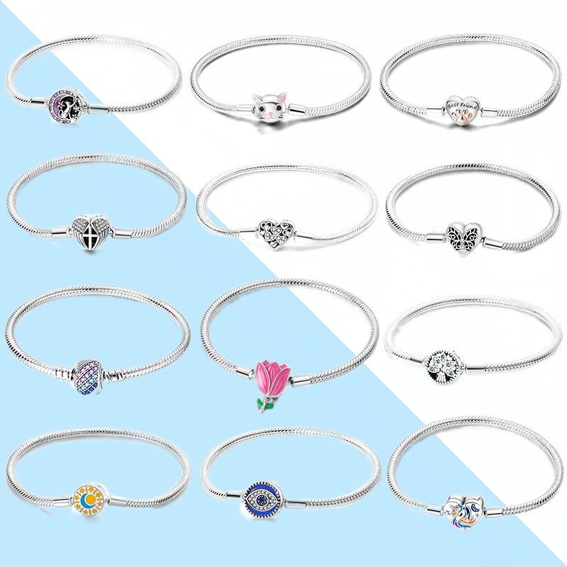 Senhoras pulseira 100% S925 prata esterlina pulseira cobra osso corrente compatível pulseira DIY jóias fazendo presente