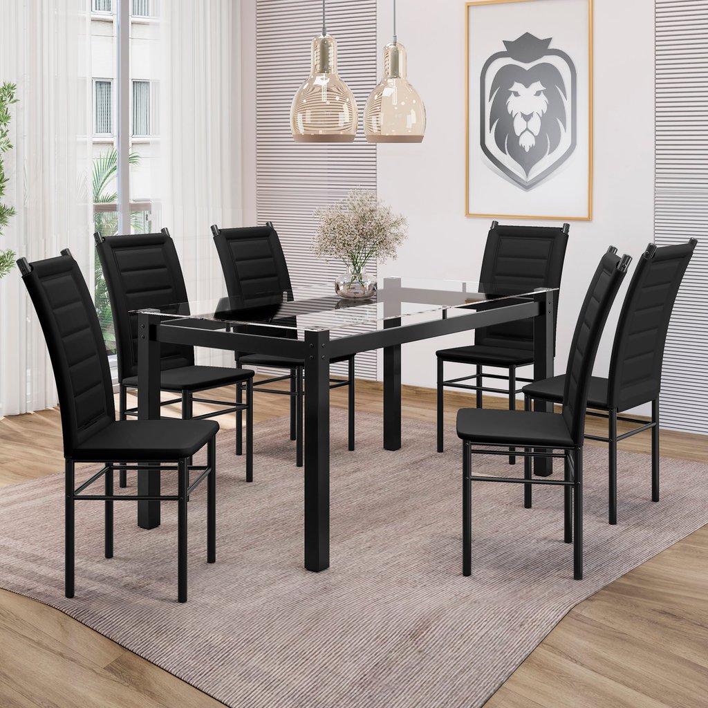 Conjunto Sala de Jantar Mesa Tampo de Vidro 80cmx160cm 6 Cadeiras Ivete Espresso Móveis 160