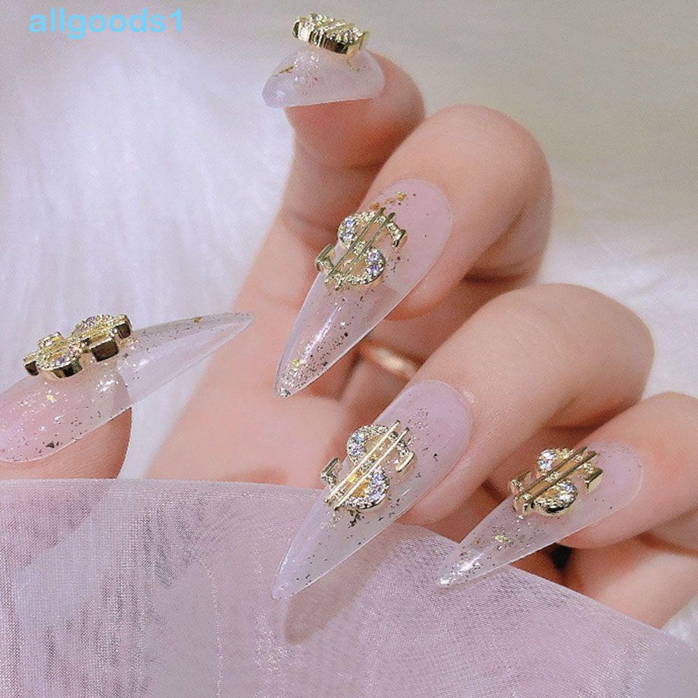ALLGOODS Dólar Decorações De Nail Art Prata/Ouro 3D Dinheiro Flash Liga DIY Joias Para Unhas