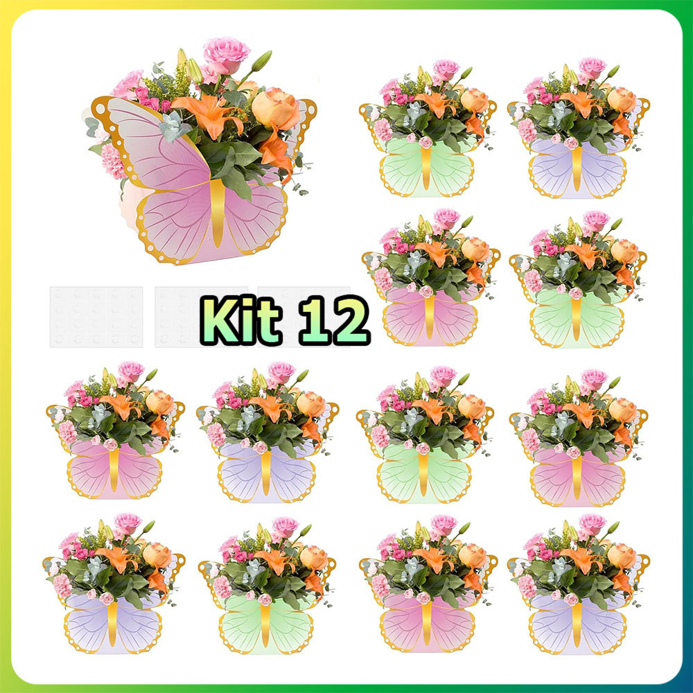 Kit 12 Arranjos de mesa com borboletas lembrancinhas aniversário casamento chá de jardim e decoração de mesa para festas