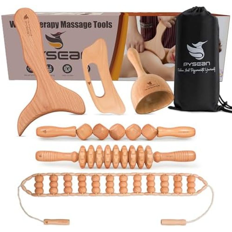 Conjunto De Ferramentas De Massagem De Madeira , Kit Corporal De 7 Peças Para Uso Doméstico , Manual Incluído