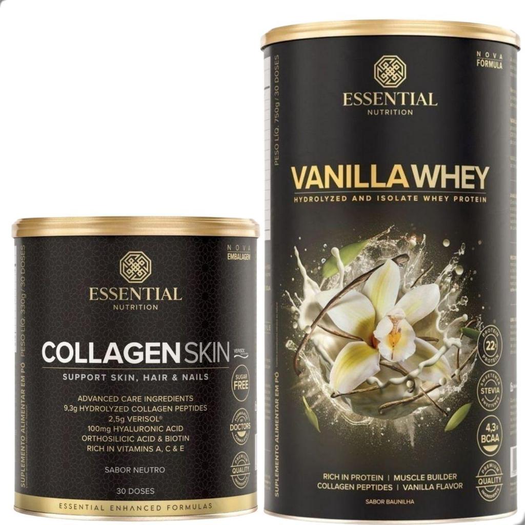 Kit Vanilla Whey Protein 900g + Collagen Skin Natural 330g Essential