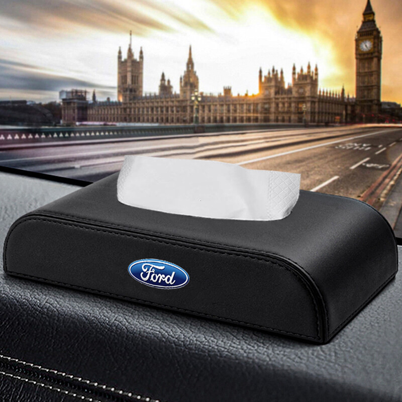 Uma caixa de lenços de couro para carro é adequada para acessórios de interior de carros Ford FOCUS, ESCORT, EDGE, Monde