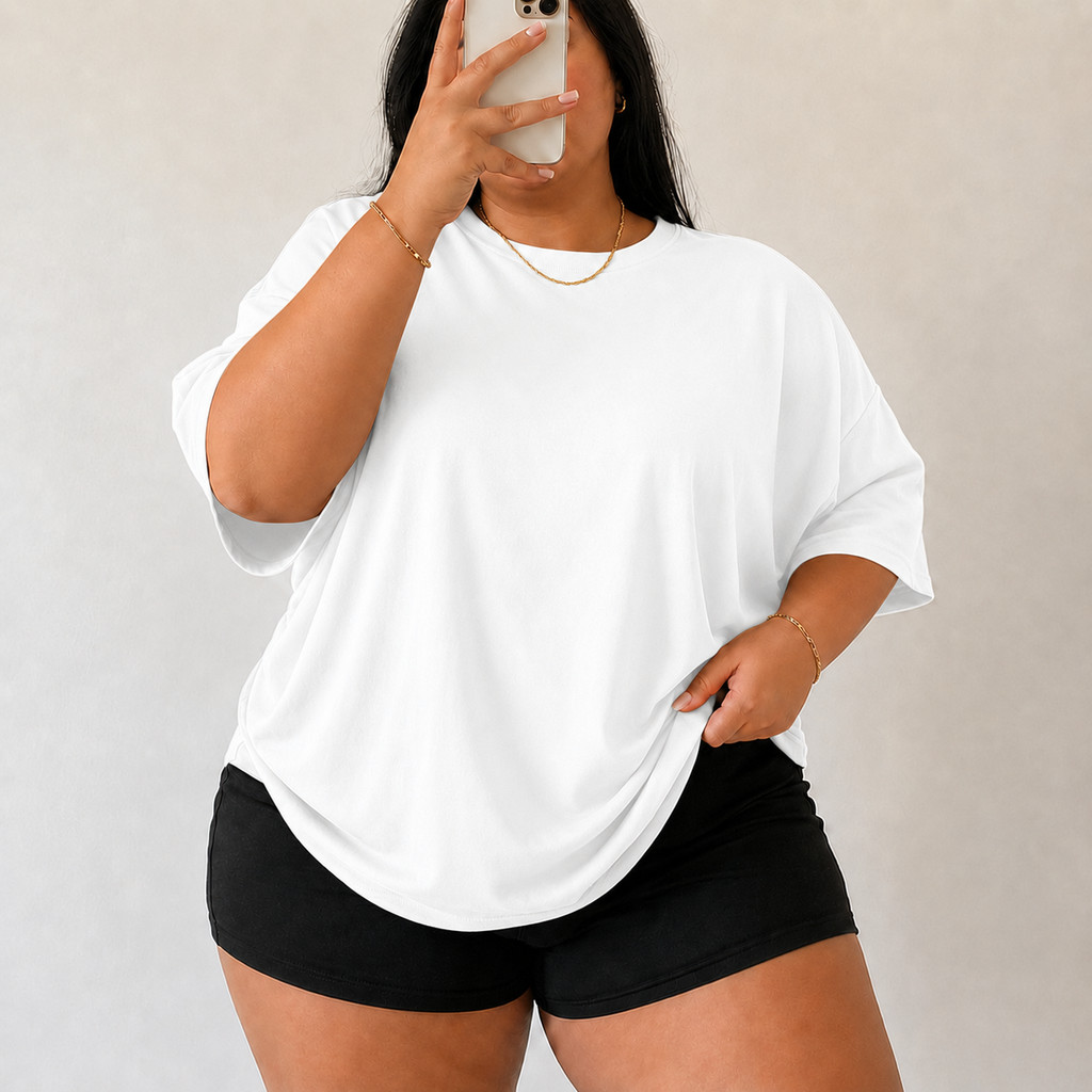Camiseta Feminina Plus Size Lisa Oversized Casual Confortável Manga Curta Blusa Soltinha Básica Moderna — imagem 2 de 2