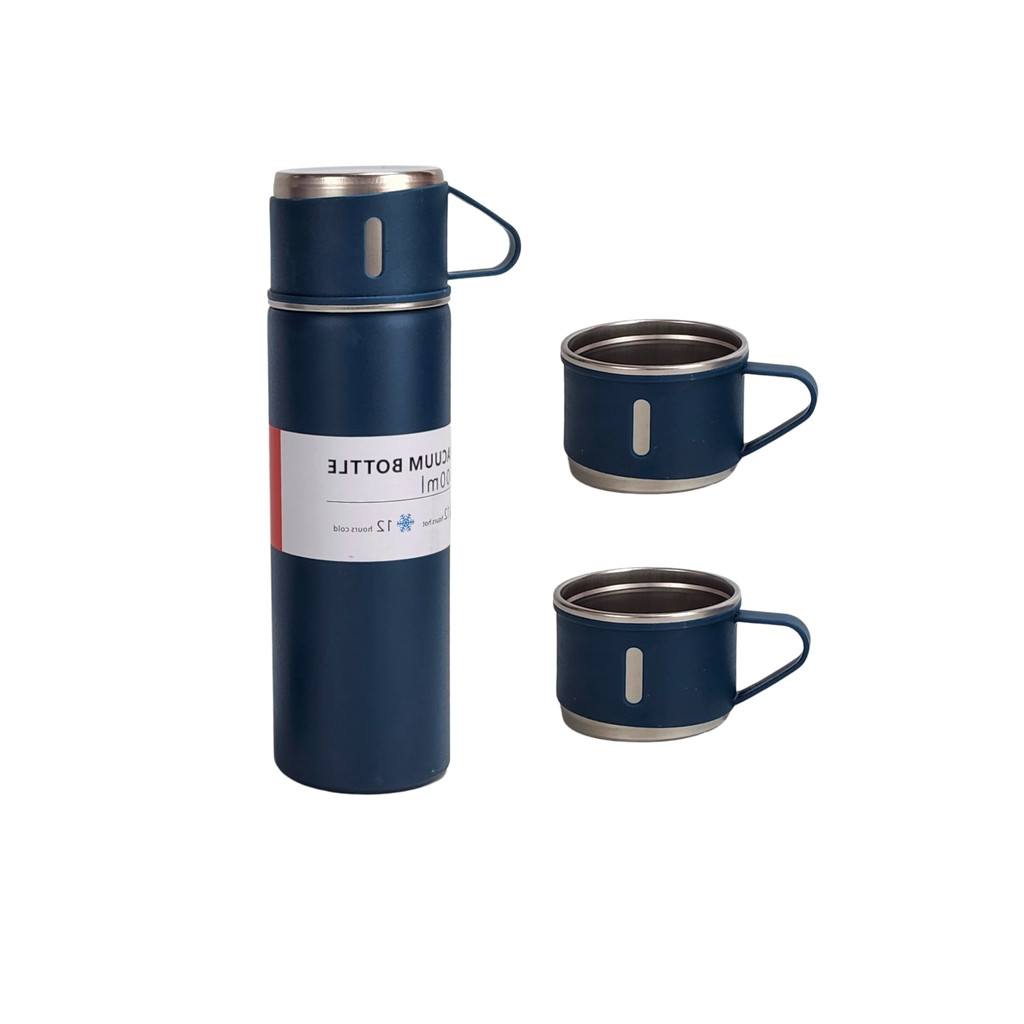 Kit Garrafa Térmica Inox 500ml Com 3 Xícaras Canecas Conjunto Presente Luxo Escritório