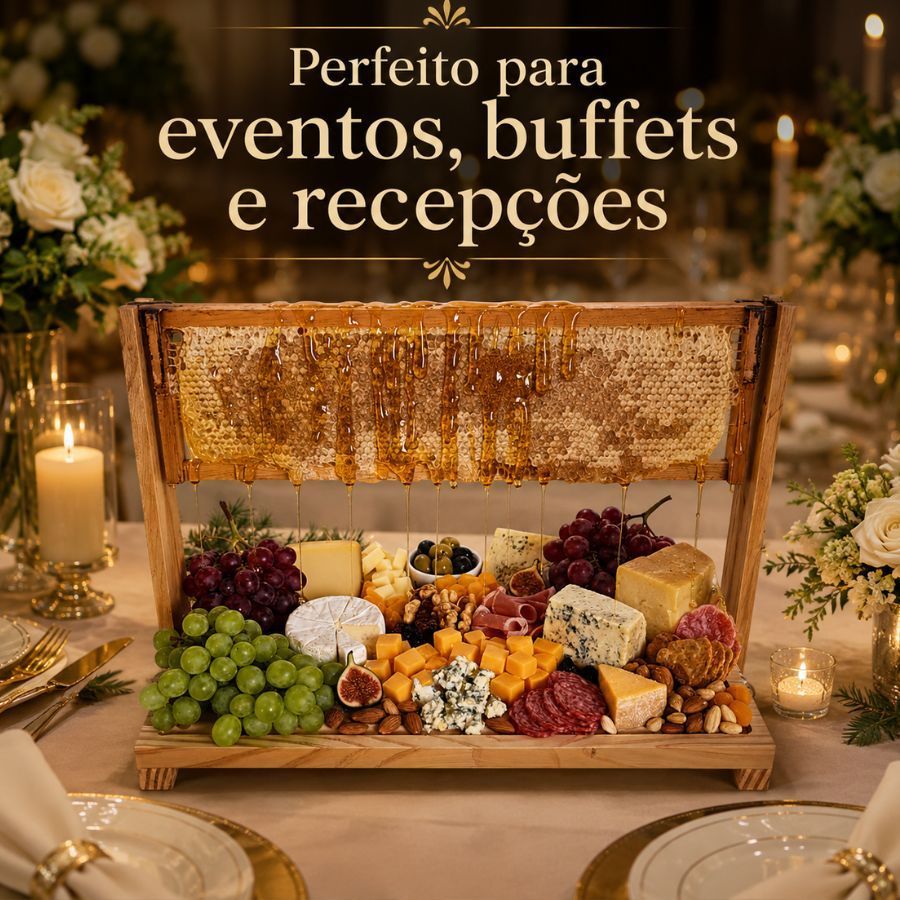 Suporte Madeira + Favo de Mel Grande +Tabua de Madeira Decorativa para Festa Casamento Aniversario Jantar Empresariais