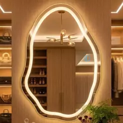 Espelho Lopazzi Orgânico Vênus 90x60cm Com LED para Lavabo, Corredor,Salão, Barbearia,Penteadeira,Hall e Closet