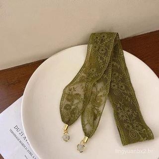 Tiara de renda de verão, faixa de cintura, fita verde, lenço pequeno e delicado, colar com pingente longo e estreito, le