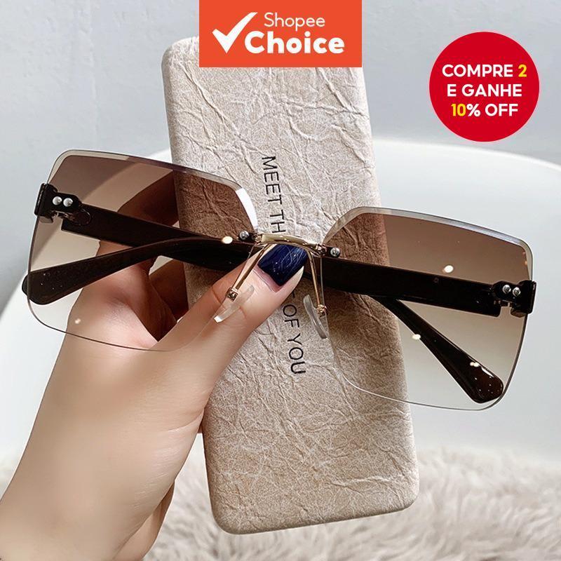 Óculos De Sol Femininos Sem Aro , Lentes Gradientes Vintage , Da Moda Para Aparência Elegante