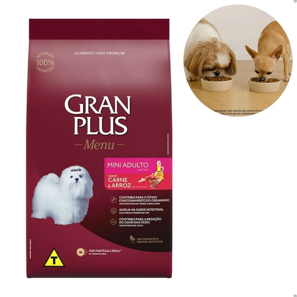 Ração GranPlus Menu Carne e Arroz para Cães Adultos Mini 3kg
