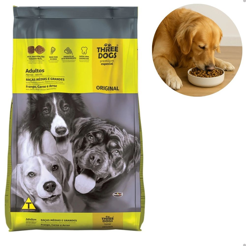 Ração Three Dogs Original Frango e Carne Adultos Raças Médias e Grandes 10,1kg em Oferta na Shopee
