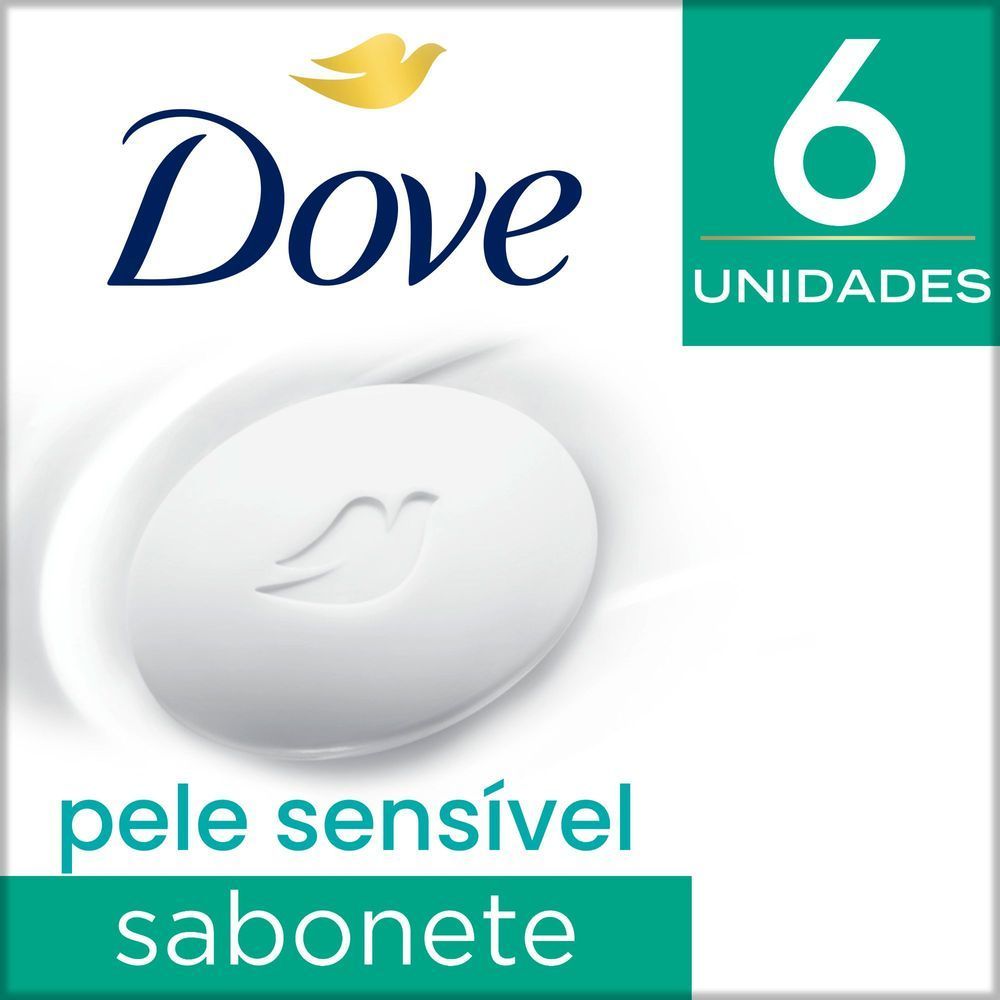 Detalhes do Sabonete Em Barra Dove Pele Sensível Com 6 Unidades 90g