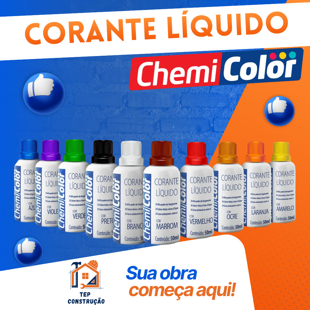 Corante Pigmento Líquido 50ml ChemiColor para Tinta Acrílica e Látex Escolha a Cor
