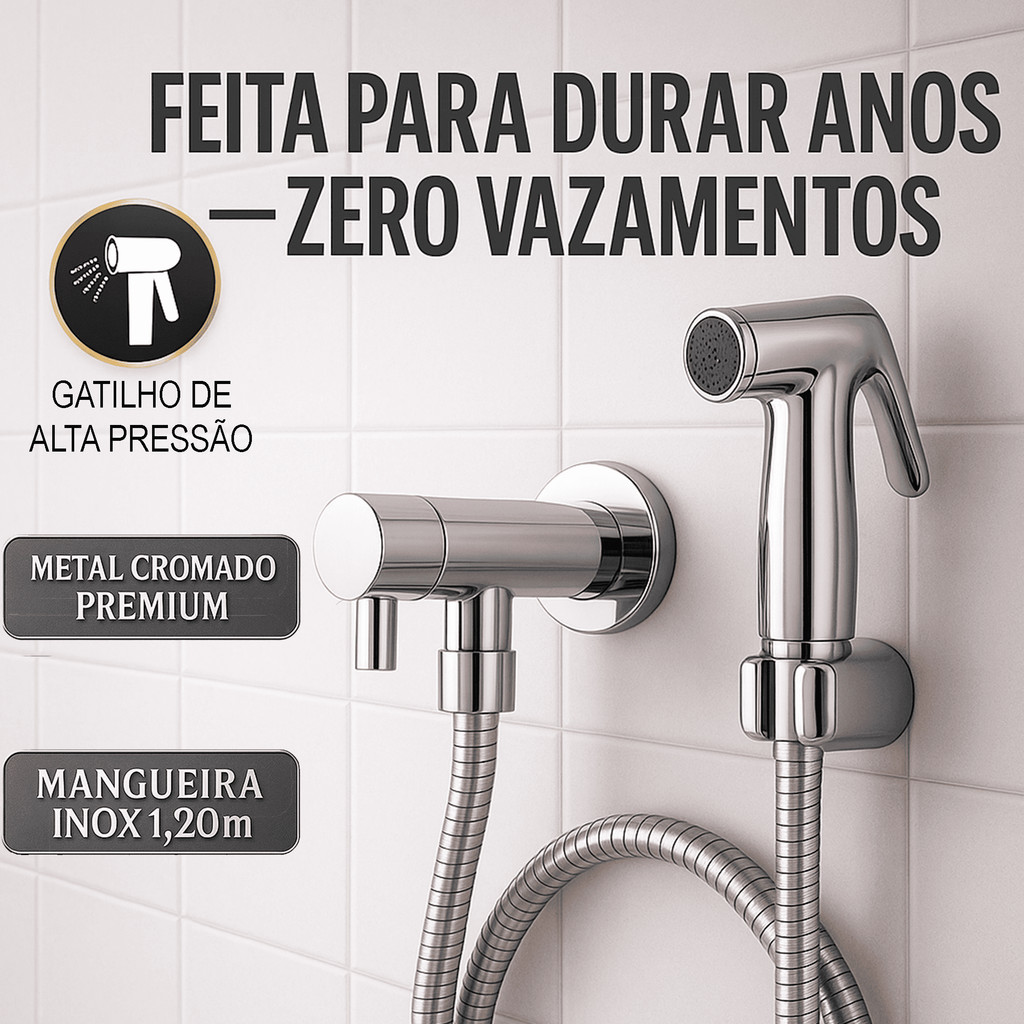 Kit Ducha Higiênica Premium 1 Saída com Registro Metálico e Mangueira 1,20m
