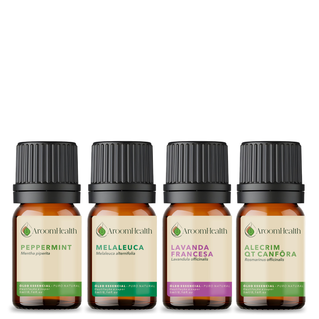Kit 4 óleos essenciais - Lavanda, Alecrim, Peppermint  e Melaleuca 5 ml cada