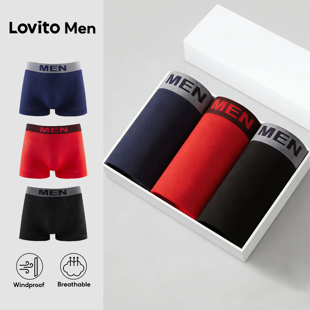 Lovito Men Cueca Casual Colorblock Preta para homens LNE131101 em Oferta na Shopee