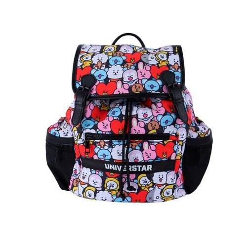 Mochila de Costa Infantil Fechamento Tipo Saco Personagens BT21 - Preta