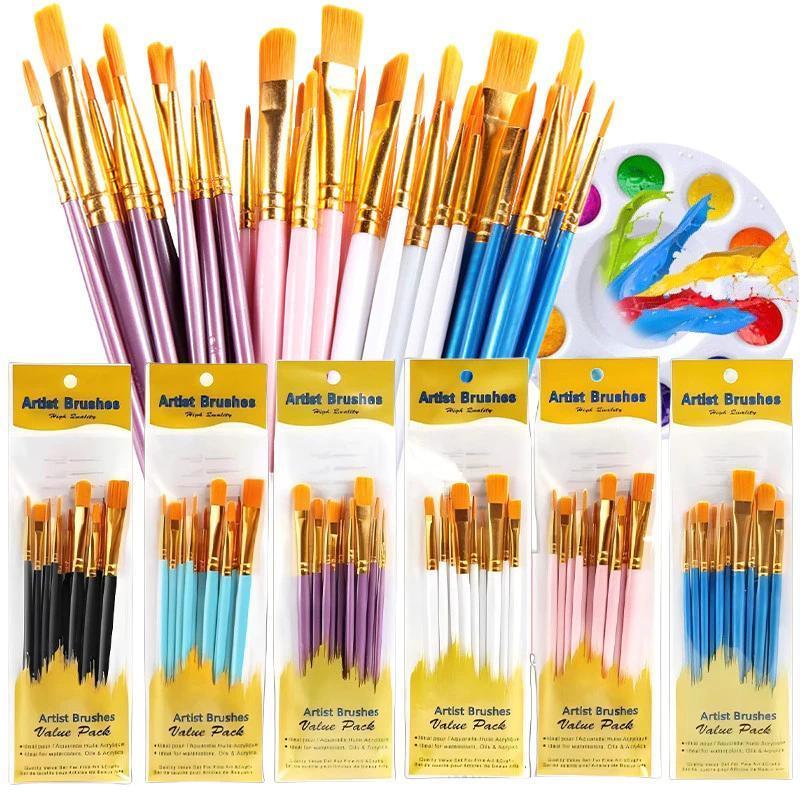 Kit 10 Pincéis Pincel Pintura Artísticos Cerdas Macias Artesanato Tela Aquarela Óleo Acrílica Tecido