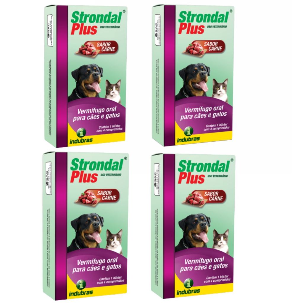 Kit 4 Strondal Plus Carne Vermífugo 4 Comprimidos Cães/Gatos em Oferta na Shopee