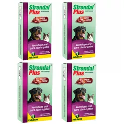 Kit 4 Strondal Plus Carne Vermífugo 4 Comprimidos Cães/Gatos