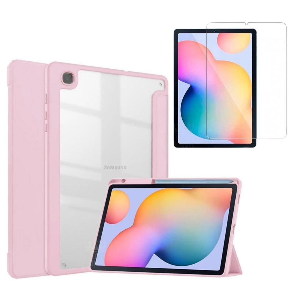 Capa case fundo acrilico Slot Caneta Acrílico + vidro Para Tab S6 Lite P619