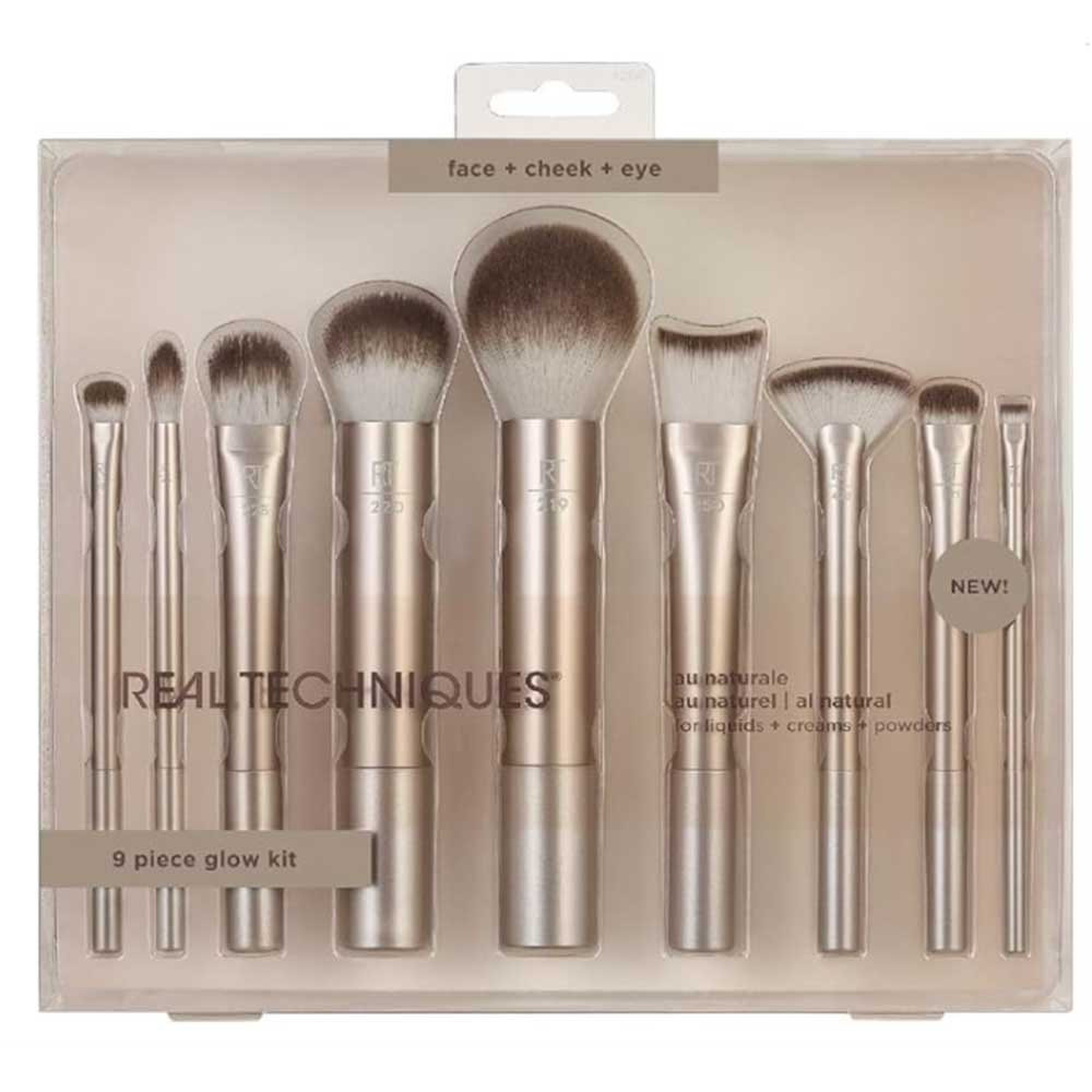 Conjunto De Pincéis De Maquiagem Global , Técnicas Reais , 9 Peças , Kit Brilhante , Au Naturale , Base , Sombra , Corre