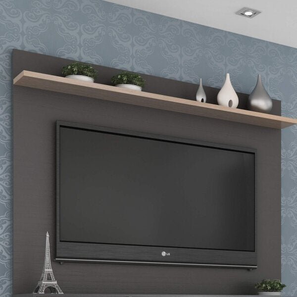 Painel para TV até 50 Polegadas 160cmx120cm 1 Prateleira Benevello Quiditá Cinza Grafite Grafite