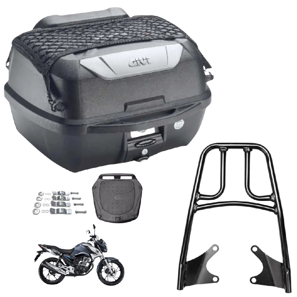 Kit Bau De Moto Givi 43L Adventure E Bagageiro Suporte Projetil Honda CG Titan 160 2016 A 2023 Bauleto Top Case