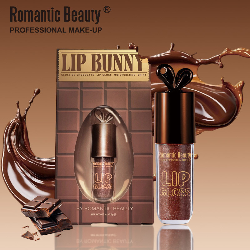 Venda quente coelho óleo labial Chocolate ligeiramente piscando brilho labial hidratante perolado brilho labial fácil de