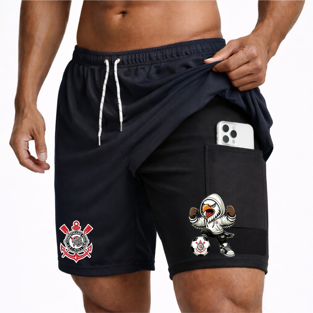 Bermuda Shorts Compressão 2 em 1 GAVIOES 04 Masculina Dry Fit + Elastano Leve para Academia Corridas