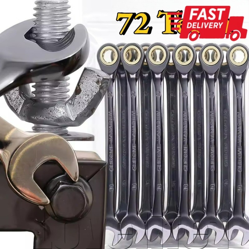 [Entrega Rápida] Chave Inglesa De Aço Ajustável-Combinada De Catraca De 72 Dentes De Desmontagem De Peças De Carro Repar
