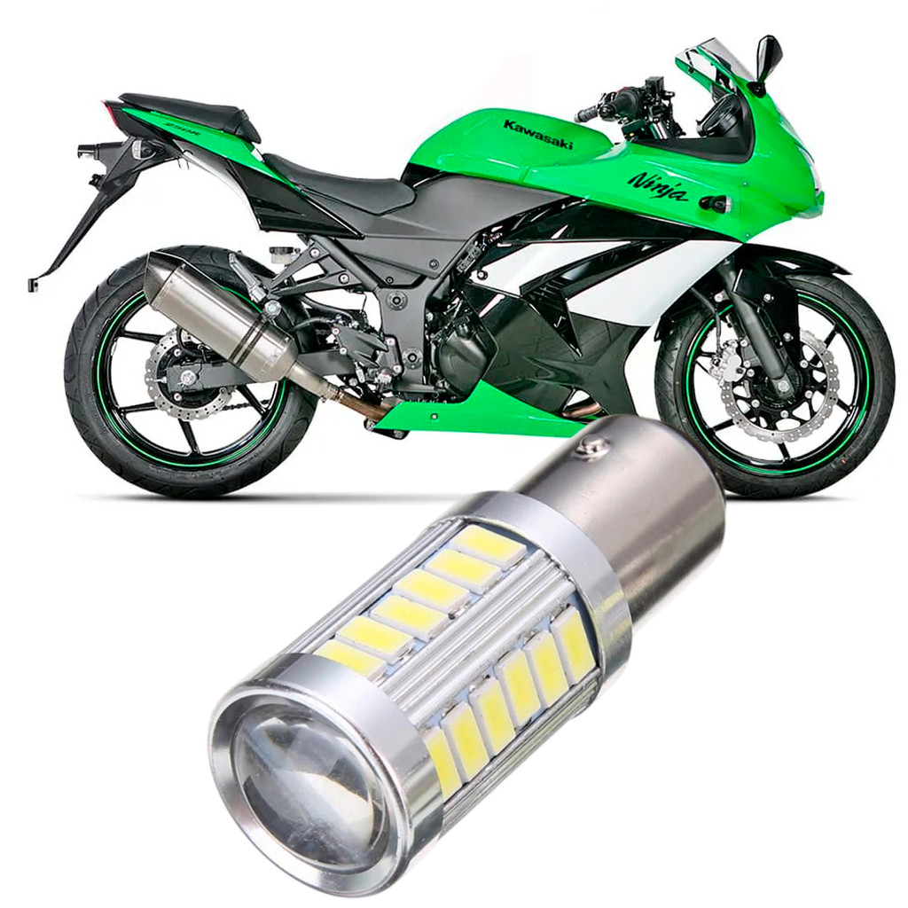 Lampada Ultra LED Luz de Freio e Lanterna Traseira P21/5W Moto Motocicleta Kawasaki Ninja 250R 2008 a 2012
