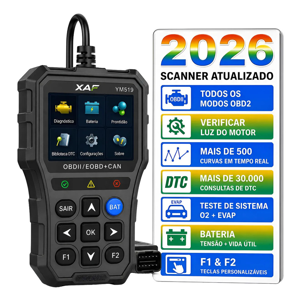 Scanner Automotivo YM519 OBD2 Apaga Erros Luz Motor Teste Bateria Diagnóstico Veicular Atualizado