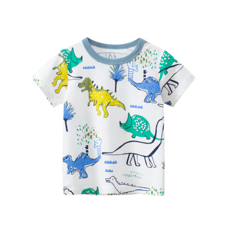 27 crianças roupas infantis puro algodão estilo verão camiseta de manga curta meninos impressão completa dinossauro dos 