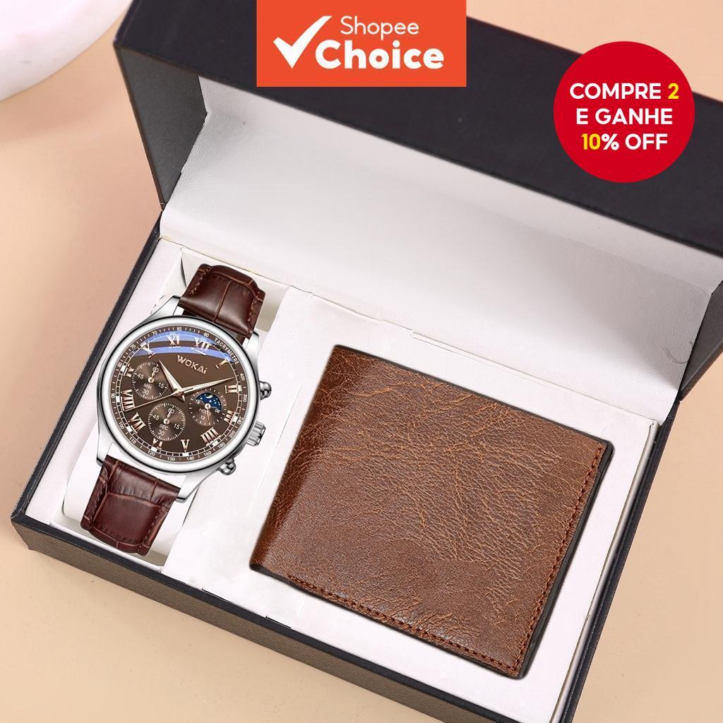 Conjunto De Relógio E Carteira Masculino Kegllect – Casual De Couro Para Negócios , Presente Ele , Sem Caixa
