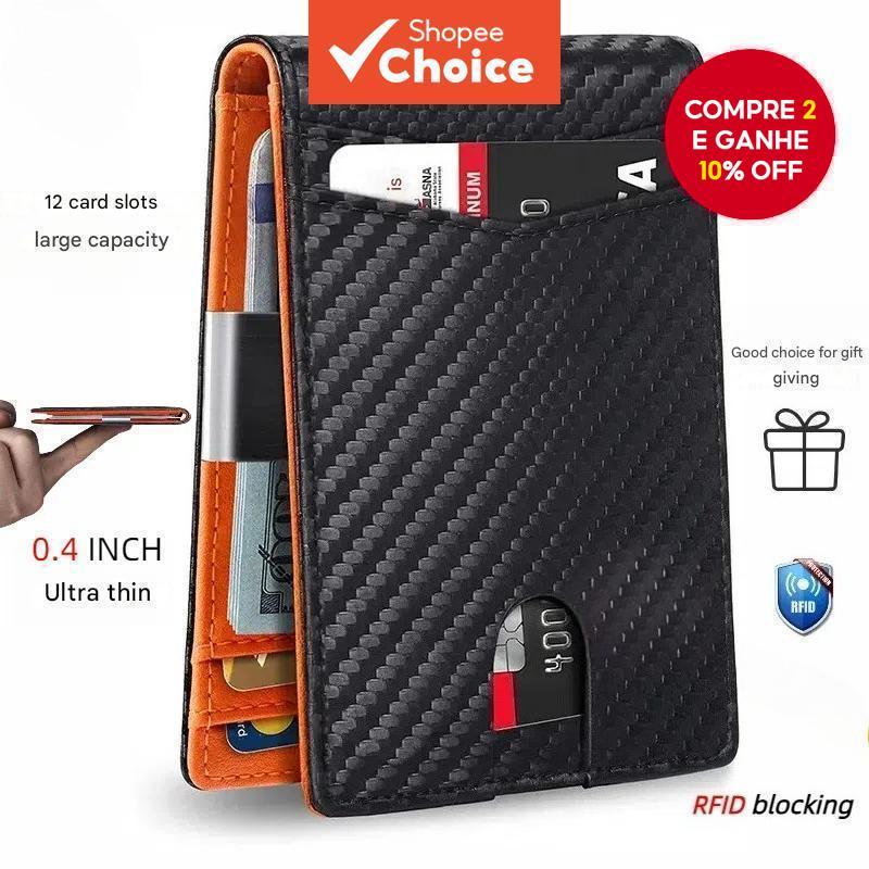 Carteira Masculina Fina Com Bloqueio De RFID – Porta-Cartões Portátil Ultrafino Para Viagens , Negócios E Uso Diário