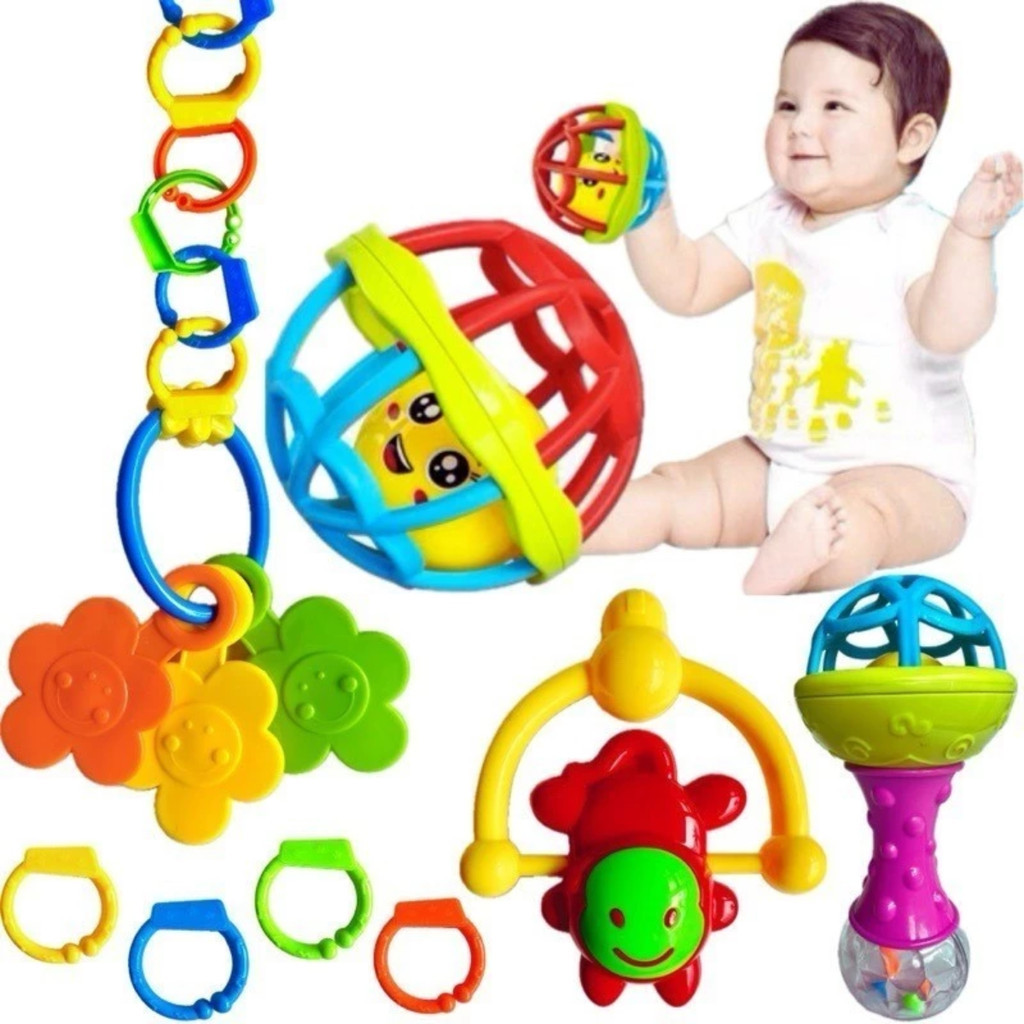 Chocalhos Mordedor Sensorial 5 Peças Brinquedo Infantil - Para Crianças e Bebês-Brinquedos Para Bebê