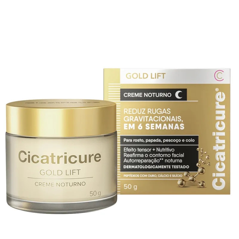 CREME GOLD LIFT NOTURNO REDUZ RUGAS CICATRICURE 50G