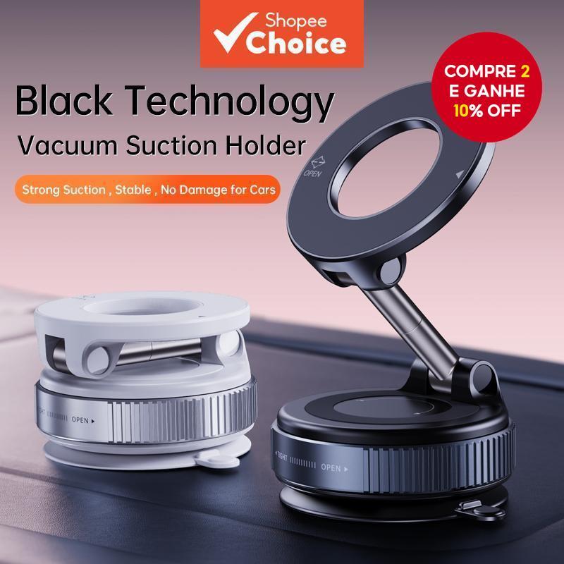 Suporte Magnético Dobrável para Celular com Aspirador Elétrico e Forte Sucção para iPhone e Huawei.