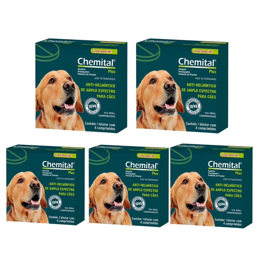 Kit 5 Chemital Plus para Cães Chemitec 4 comprimidos