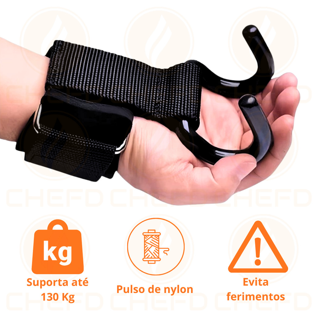 Luva Gancho Strap Grip Musculação Barra Hook Academia 136kg Par
