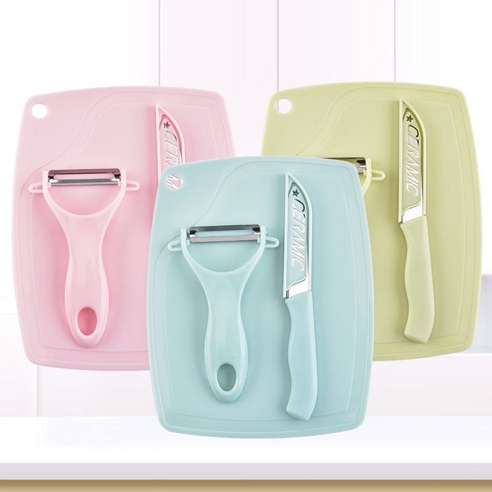Kit3 Tábua de Corte, Faca e Descascador Conjunto Faca para Legumes e Frutas Cozinha Jogo da Faca em Oferta na Shopee