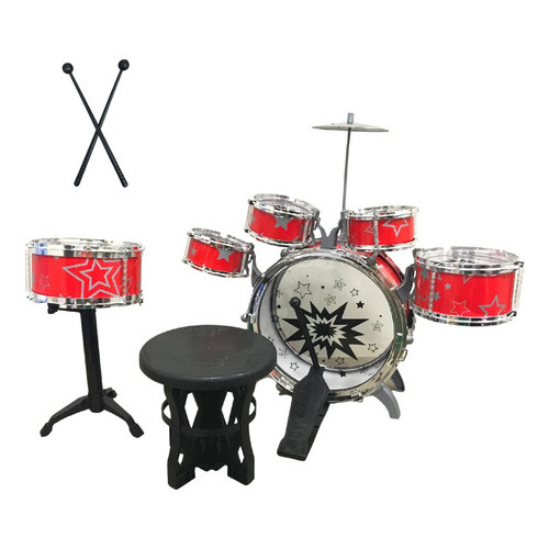 Bateria Infantil Musical Vermelho Com Banquinho Completa Estimula Coordenação Motora Criatividade e Ritmo Musical em Oferta na Shopee