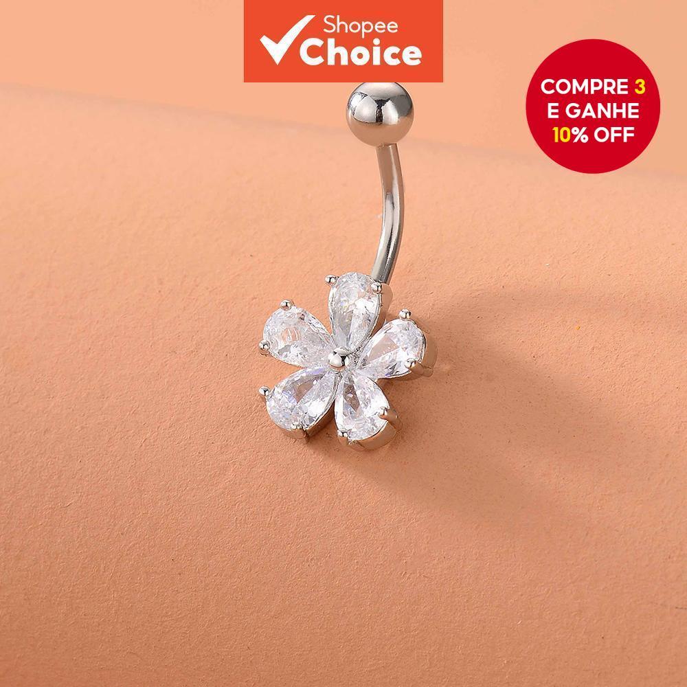 1pc Lindo Bonito Flor Zircão Umbigo Anel Feminino Corpo Piercing Jóias Para Festas