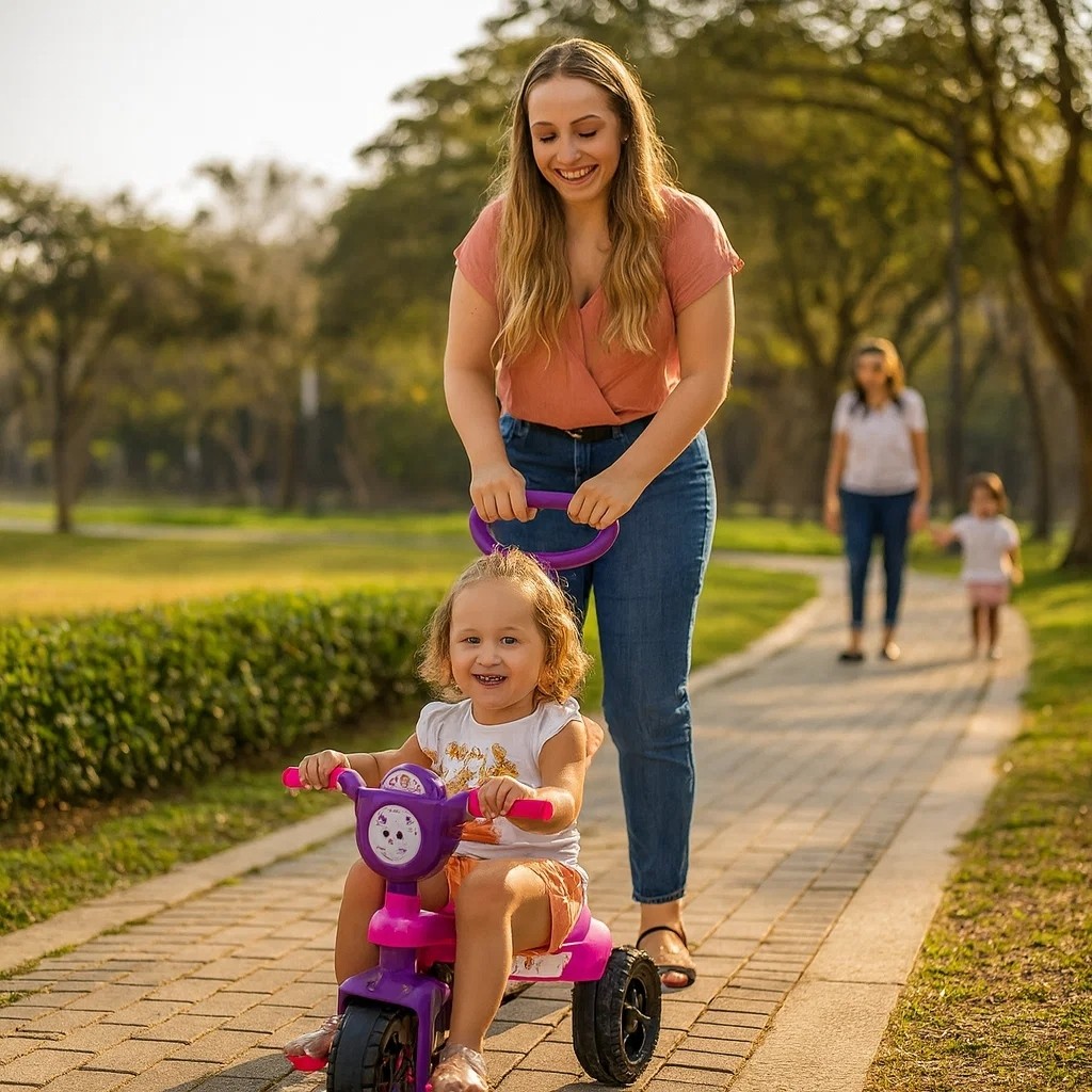 Carrinho Passeio Veiculo Andador Criança Motinha Gatinha Presente Menina Infantil Brinquedo Rosa